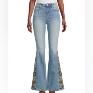 Driftwood Farrah Mid-Rise Flare Jeans Size 28 Embroidered